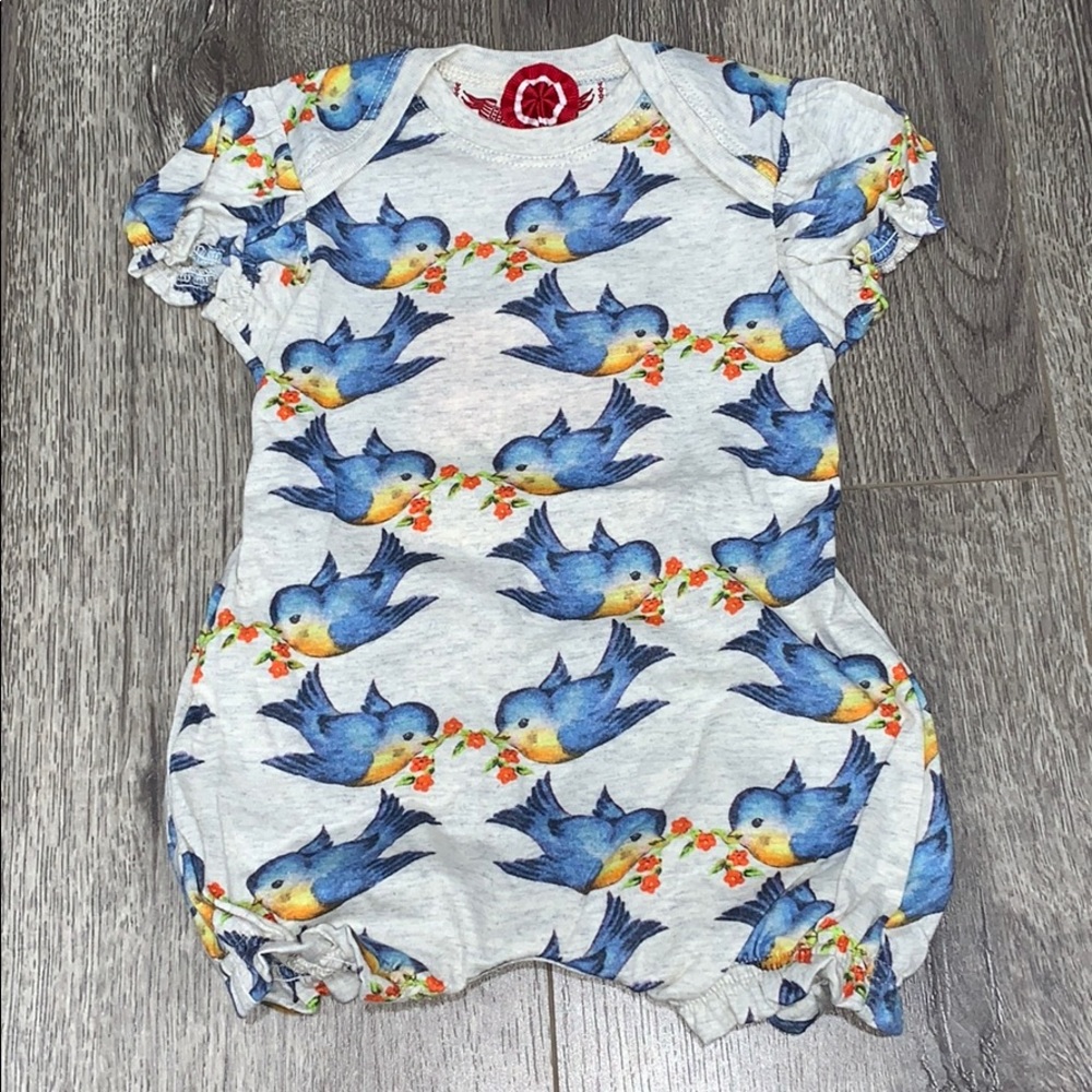 Paper Wings Bluebird Puff Sleeve Shirred Romper